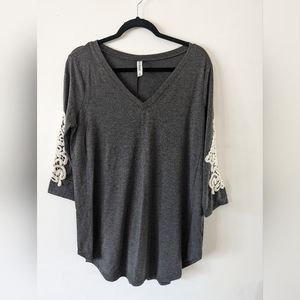 Women's Zenana Premium Brand Grey Shirt with Lace- Size XL